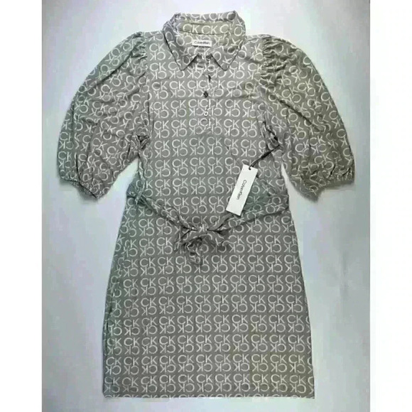 Calvin Klein Dresses & Skirts - NEW! Calvin Klein Women's Size 10 Logo-Print Tie Waist Shirt Dress NWT $119